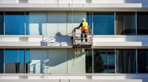 window cleaner work highrise building facade, Construction Dust Removal in Miami